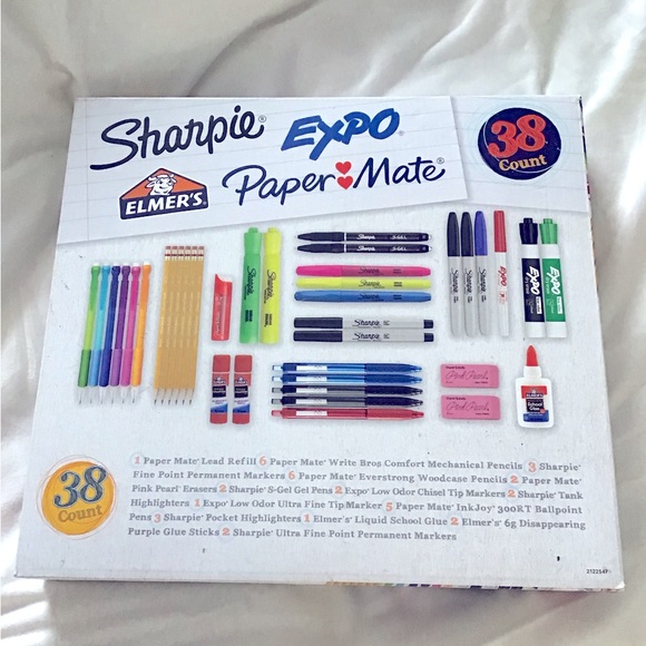 🎁 Sharpie Box 38 Pens Pencils Markers, Erasers, Glue etc.Kids School Gift Idea - Picture 2 of 2